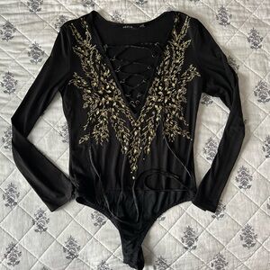 Black and Gold Long Sleeve Bodysuit